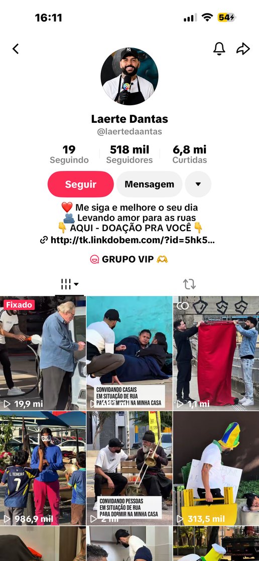 Perfil de Laerte Dantas no TikTok